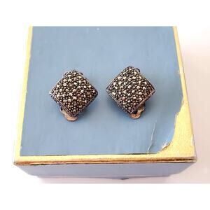 Vintage Sterling Silver Marcasite Square Earrings